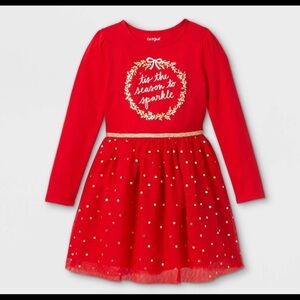 NWT “tis the season to sparkle” red gold Christmas dress girl Sz large 10/12